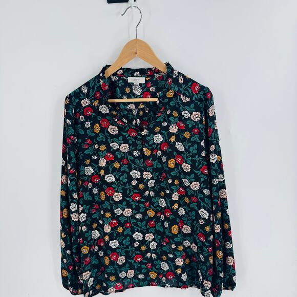 LOFT Black Dark Floral Feminine Romantic Office Modest Top Size XL - Picture 7 of 7